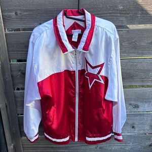 Lavon Red and White Satin Star Zip Bomber Jacket